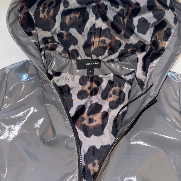 MYCRA PAC Jacket Designer A-LINE SLICKER / Nickel Leopard Hooded Zip M - Picture 3 of 12